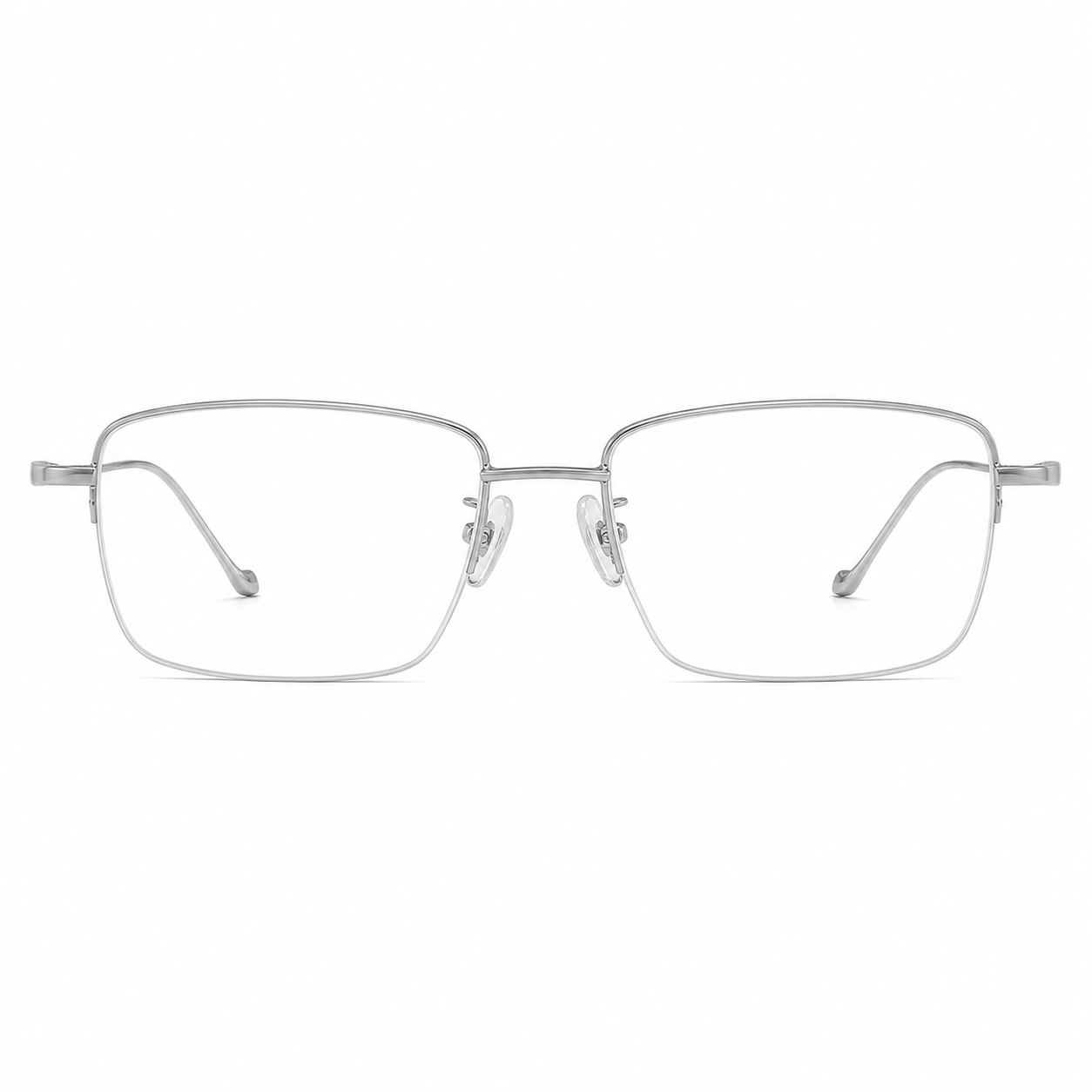 Silver eyeglass frame, front product view