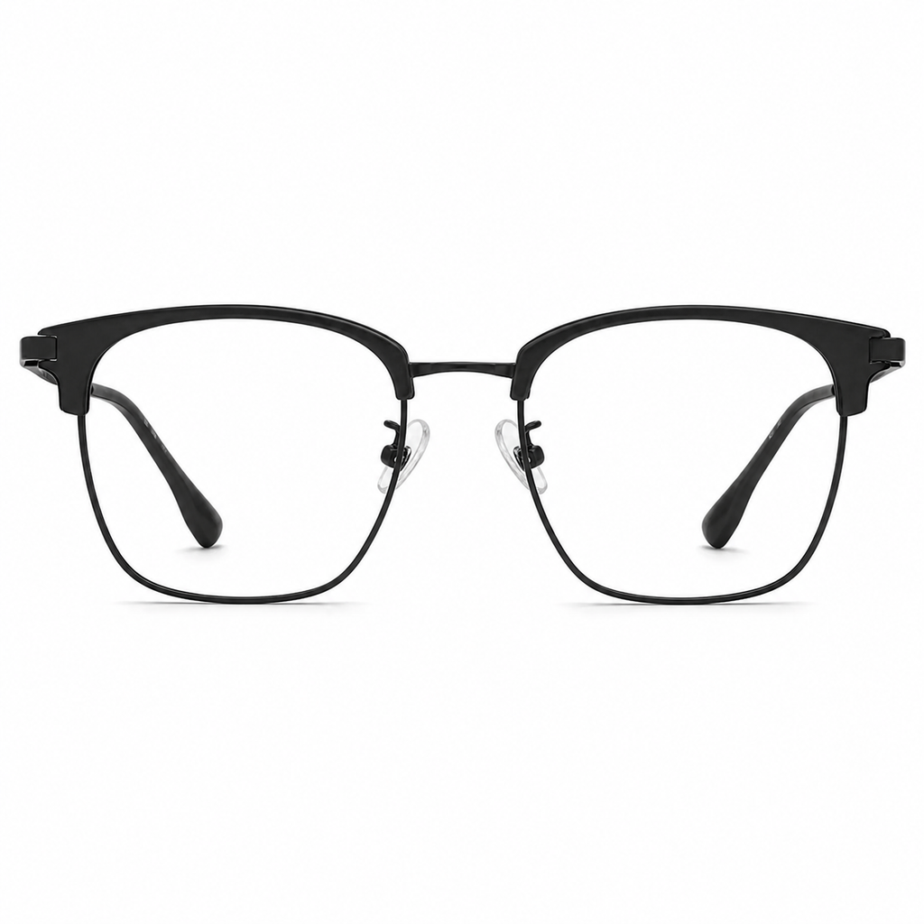 Black eyeglass frame, front product view