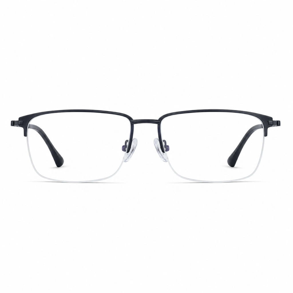 Black eyeglass frame, front product view