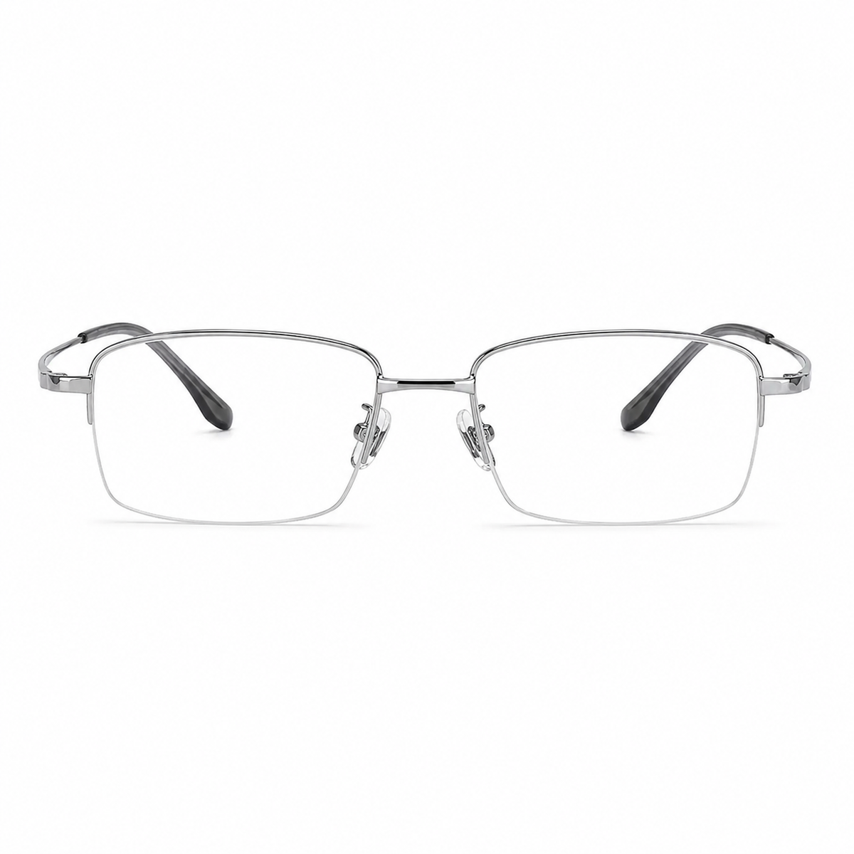 Silver eyeglass frame, front product view