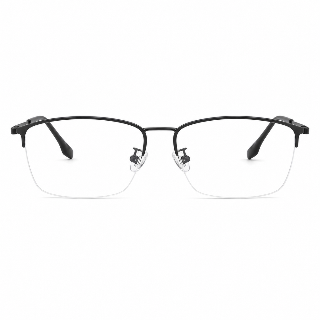 Black eyeglass frame, front product view