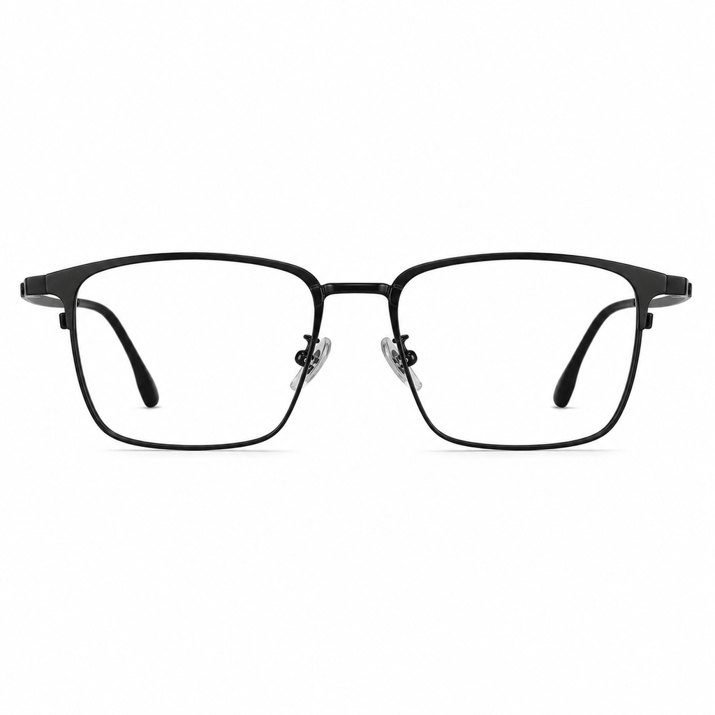 Black eyeglass frame, front product view