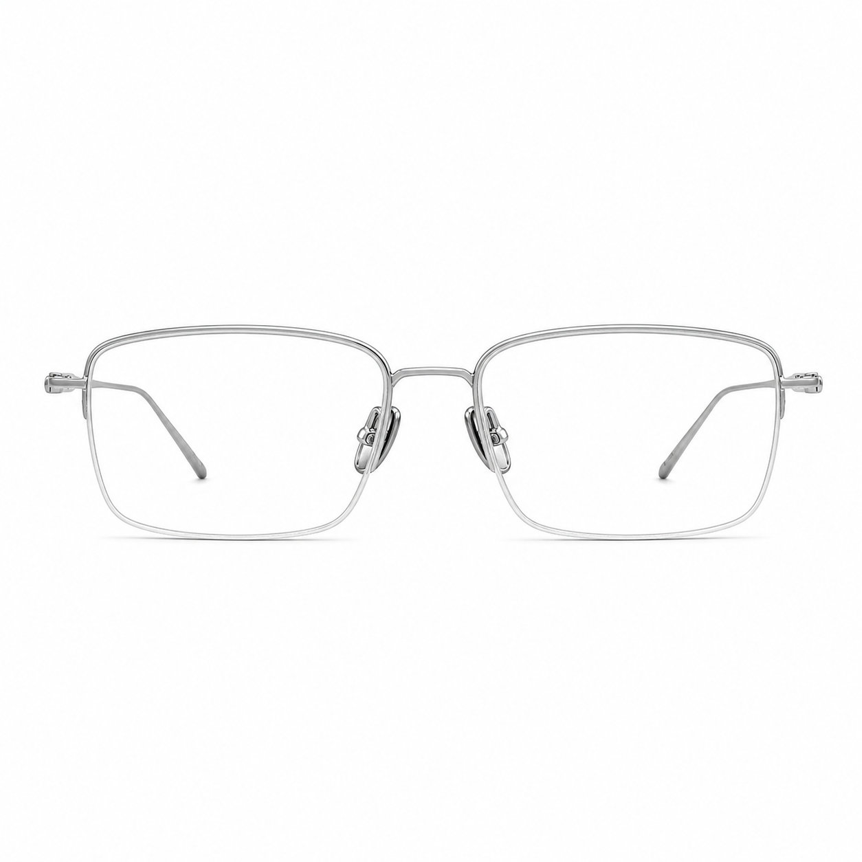Silver eyeglass frame, front product view