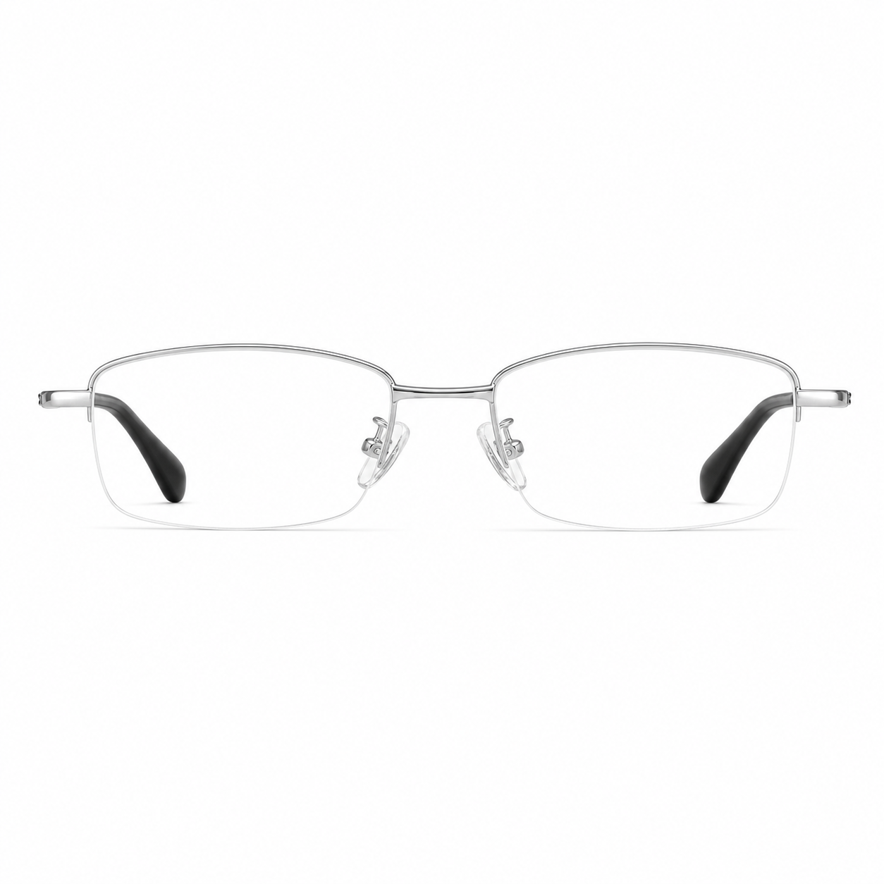 Silver eyeglass frame, front product view