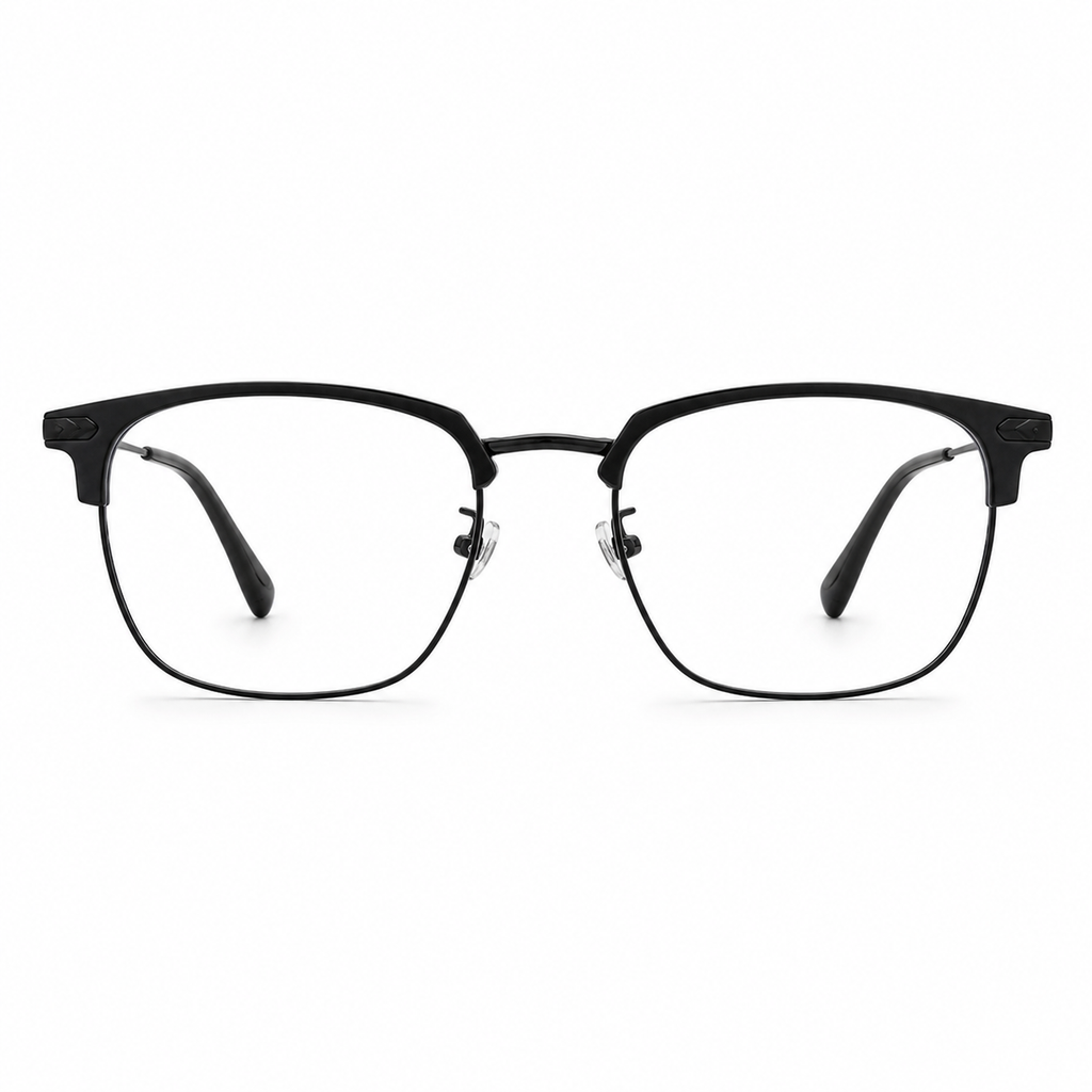 Black eyeglass frame, front product view