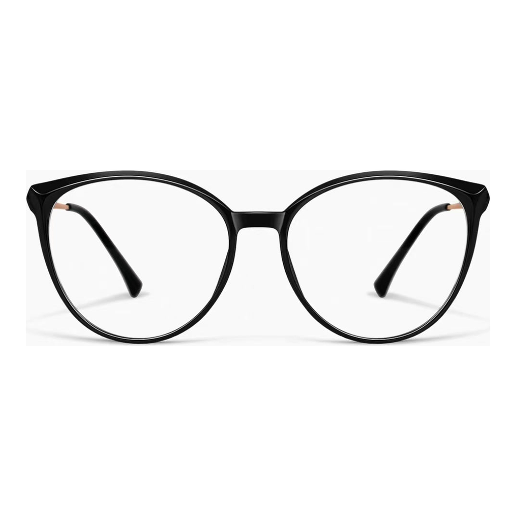 Glossy Black oversized cat-eye full-rim eyeglass frame, front product view