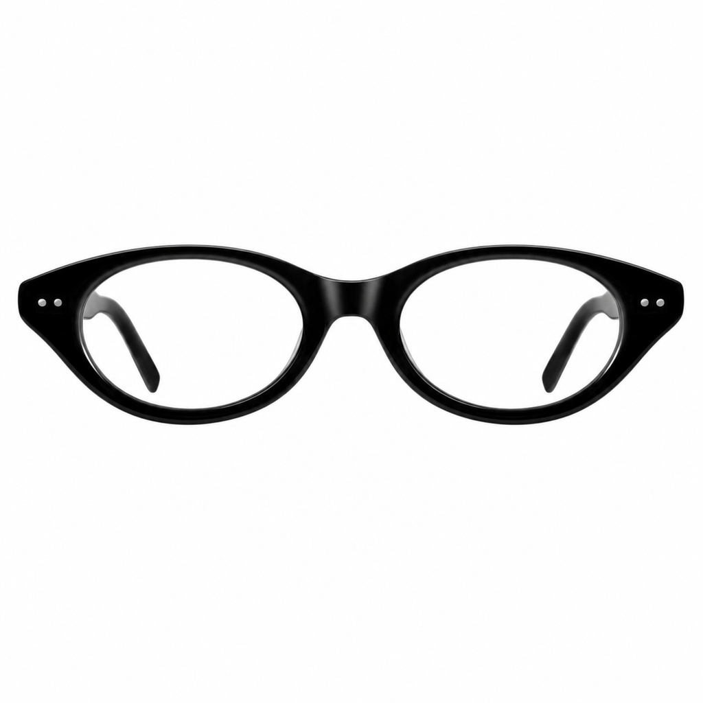 Glossy Black small oval full-rim eyeglass frame, front product view