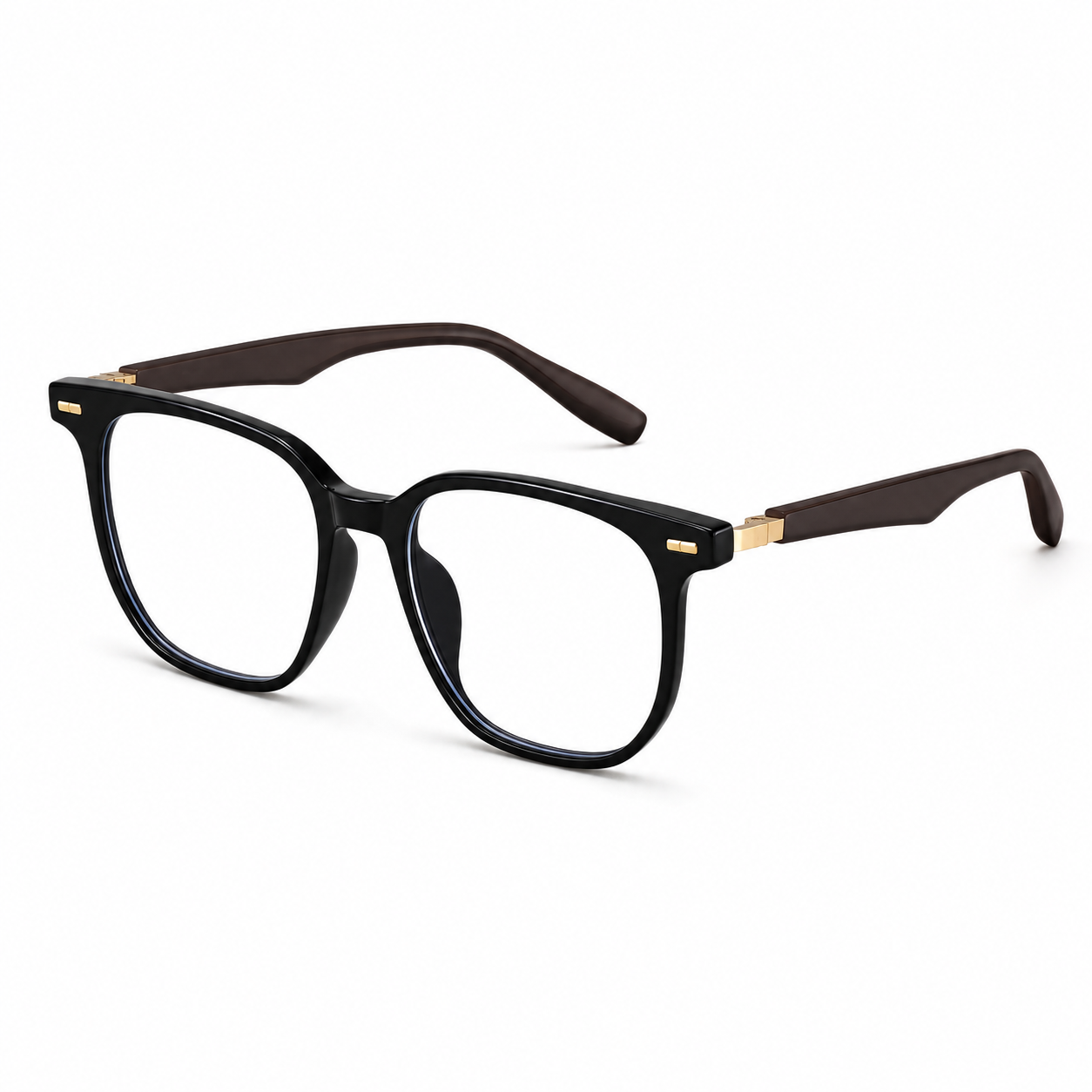 Glossy Black TR90 oversized softly squared full-rim glasses, 45-degree product view