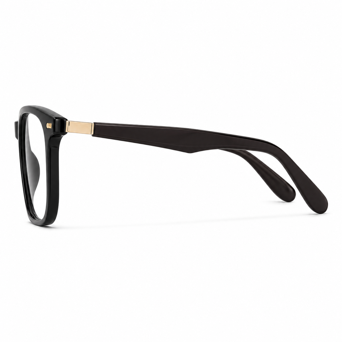 Glossy Black TR90 oversized softly squared full-rim glasses, side and temple product view