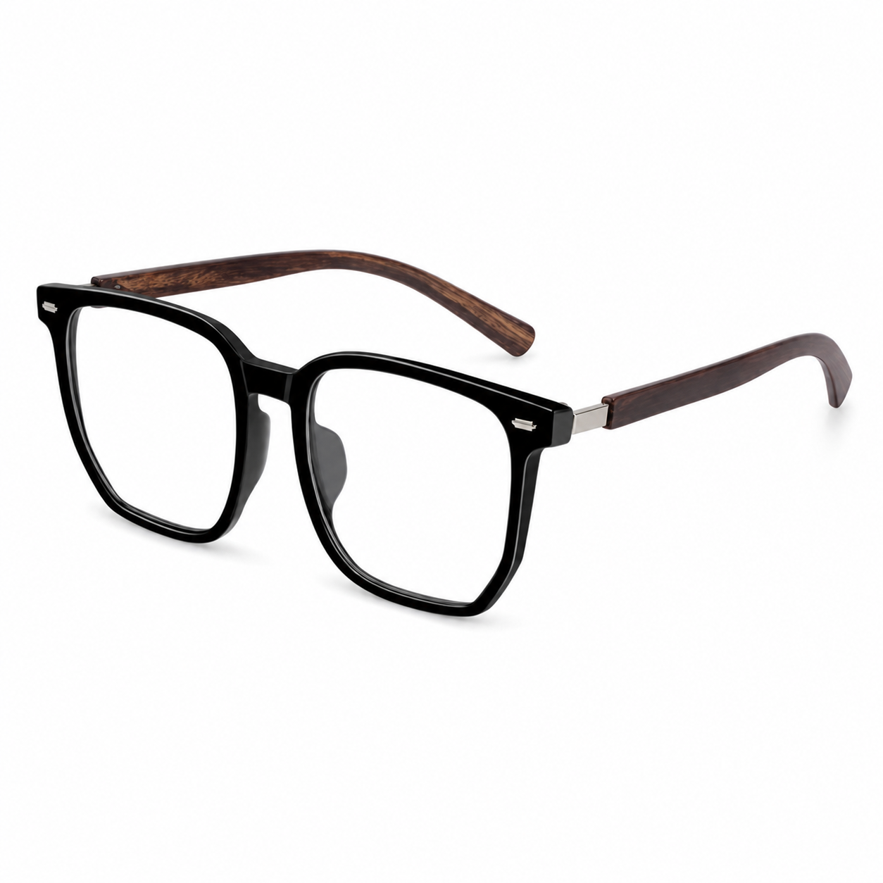 Glossy Black TR90 oversized square full-rim glasses, 45-degree product view