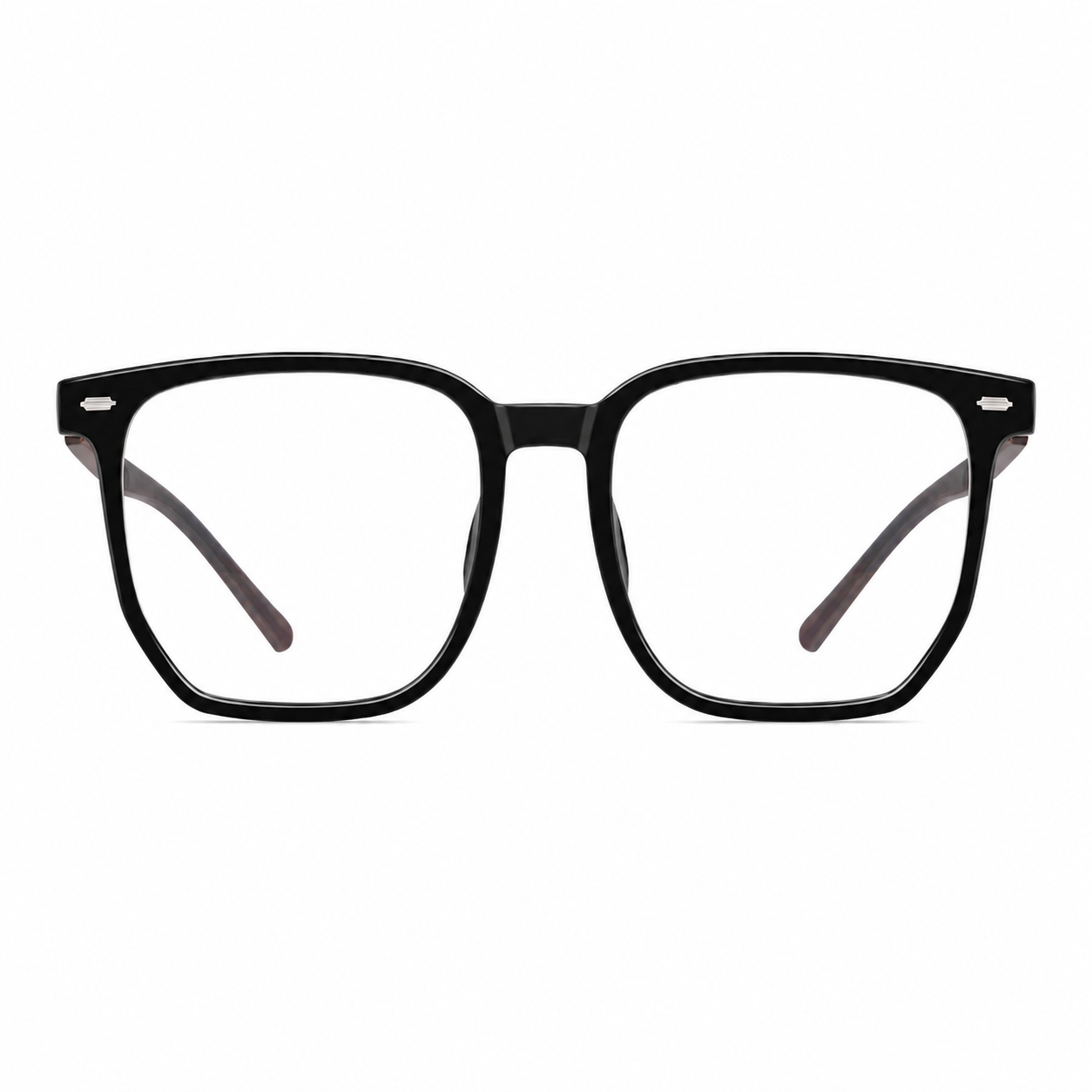 Glossy Black TR90 oversized square full-rim glasses, front product view