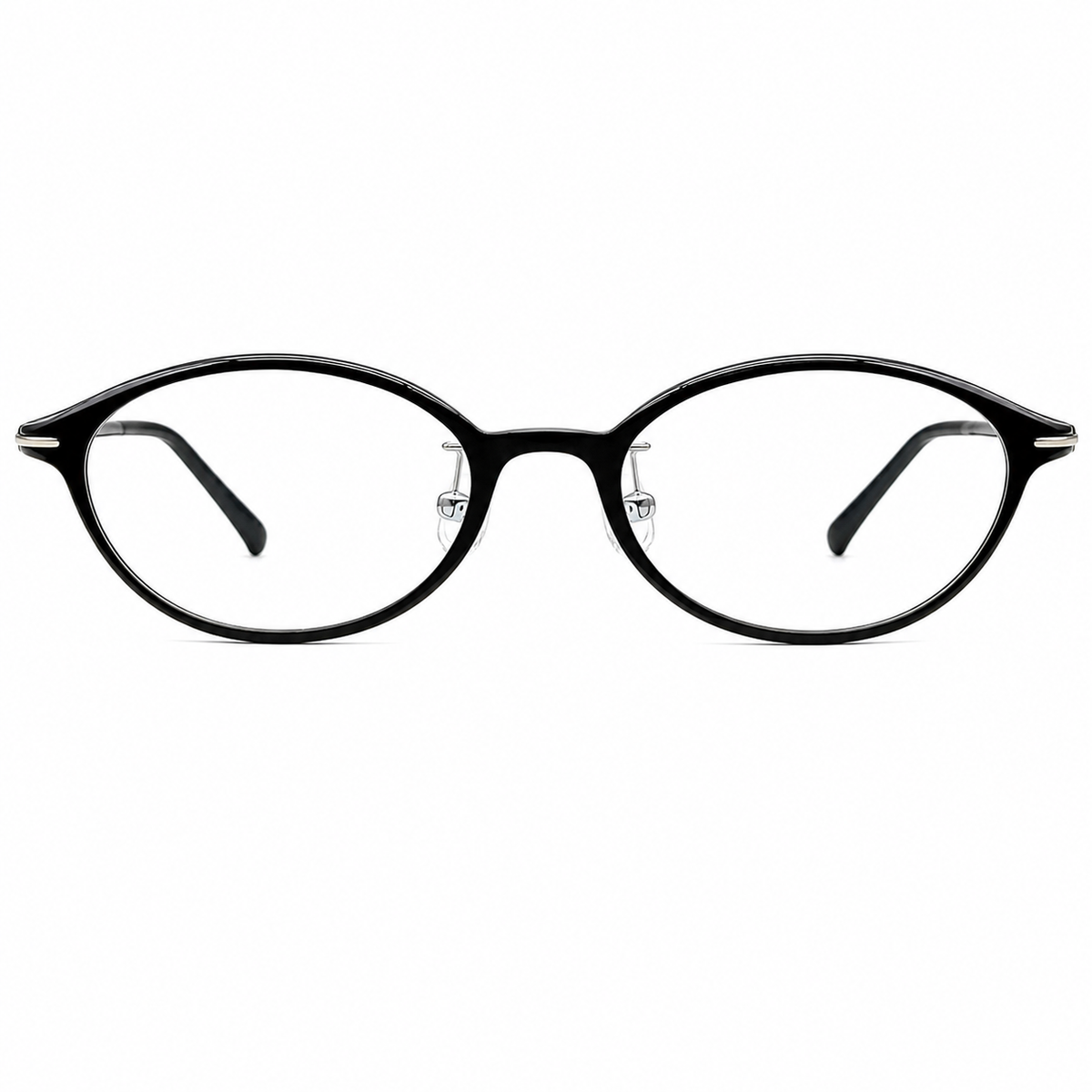 Glossy Black TR90 small-fit oval full-rim glasses, front product view