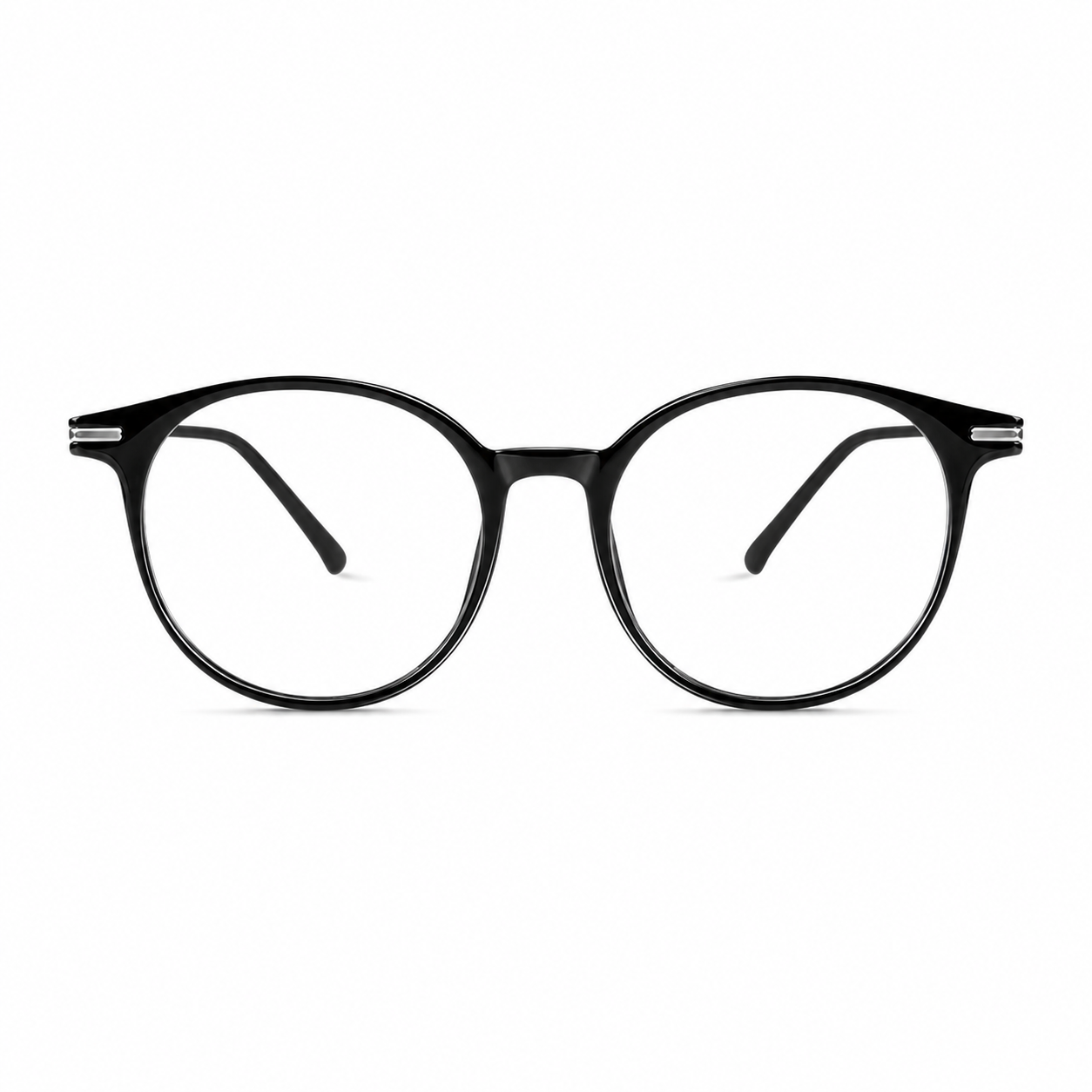 Glossy Black unisex TR90 round full-rim glasses, front product view