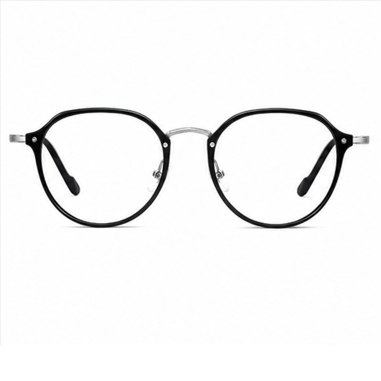 Glossy Black unisex ultra-light TR90 and alloy rounded full-rim glasses, front product view