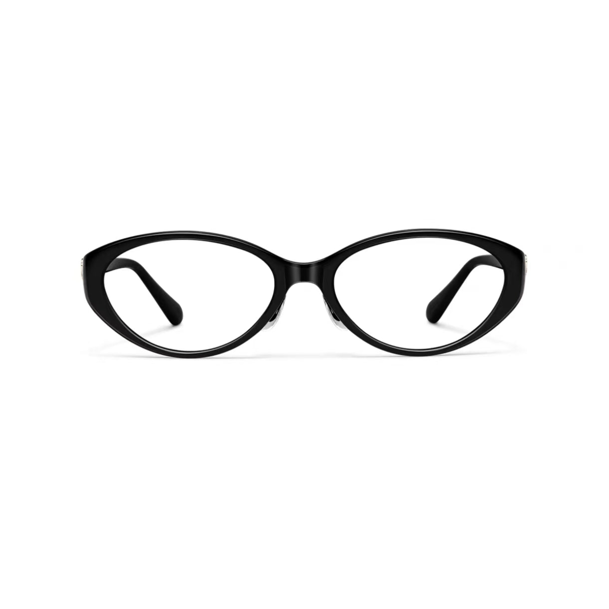 Glossy Black women's retro TR90 oval cat-eye full-rim glasses, front product view