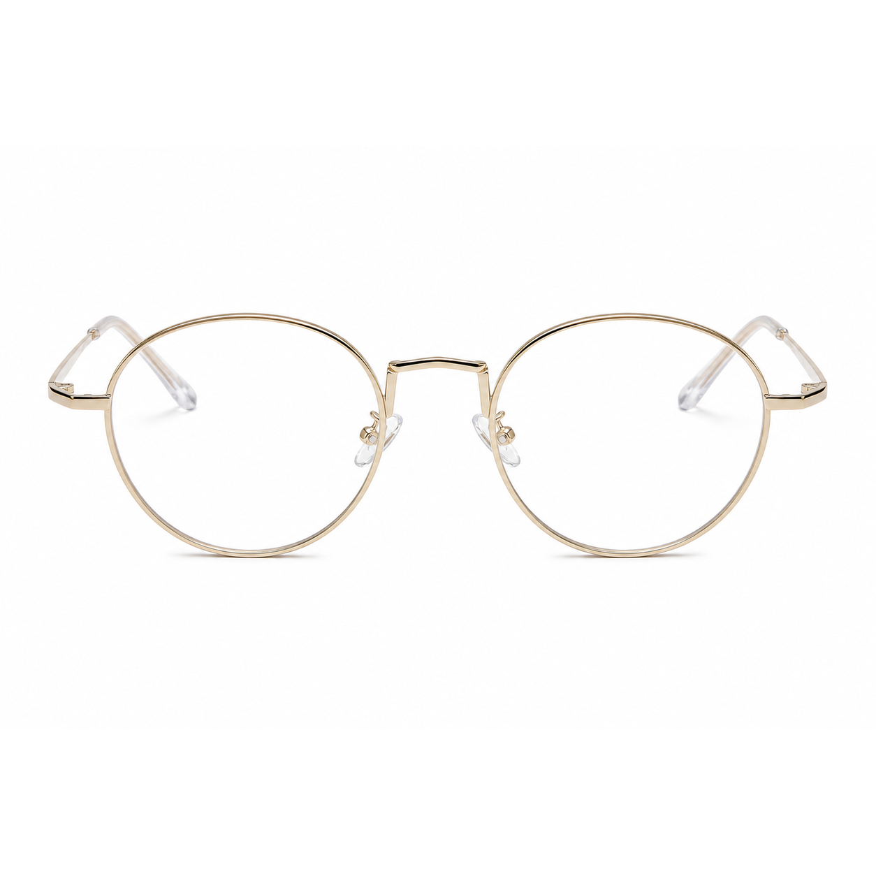 Gold men's alloy near-round full-rim glasses, front product view