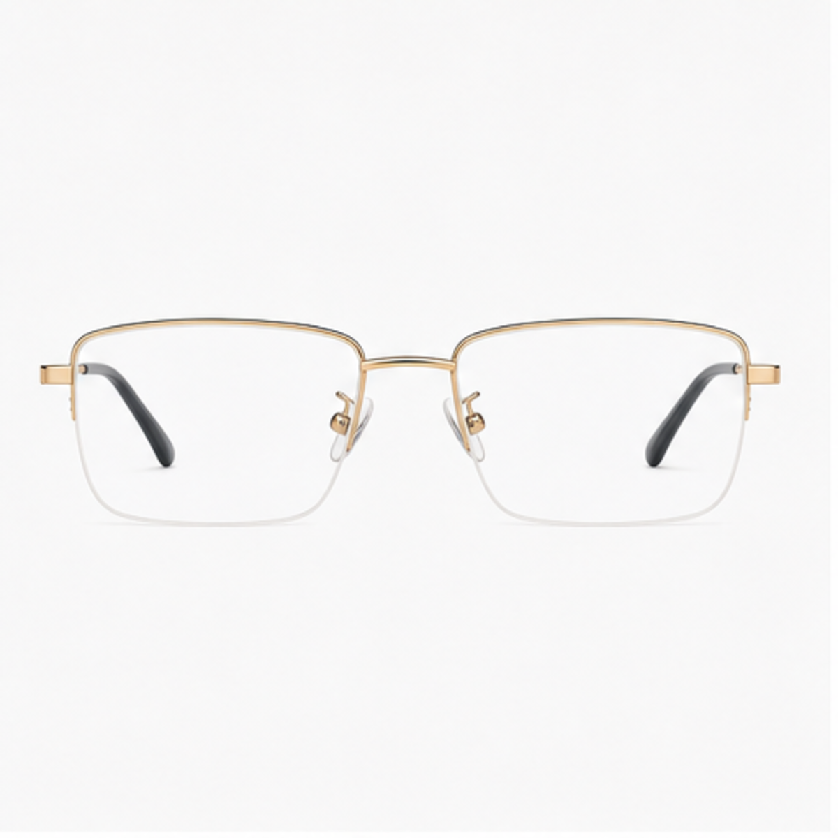 Gold men's pure titanium semi-rimless glasses, front product view