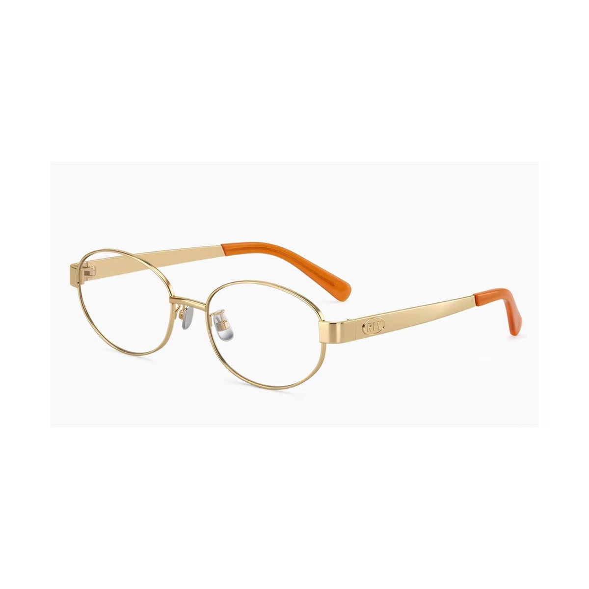 Gold oval full-rim eyeglass frame, 45-degree product view
