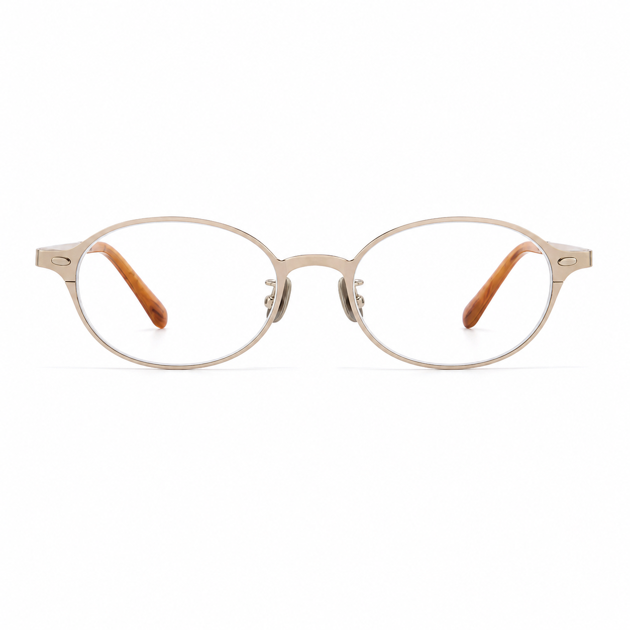 Gold semi-titanium nerd oval full-rim glasses, front product view