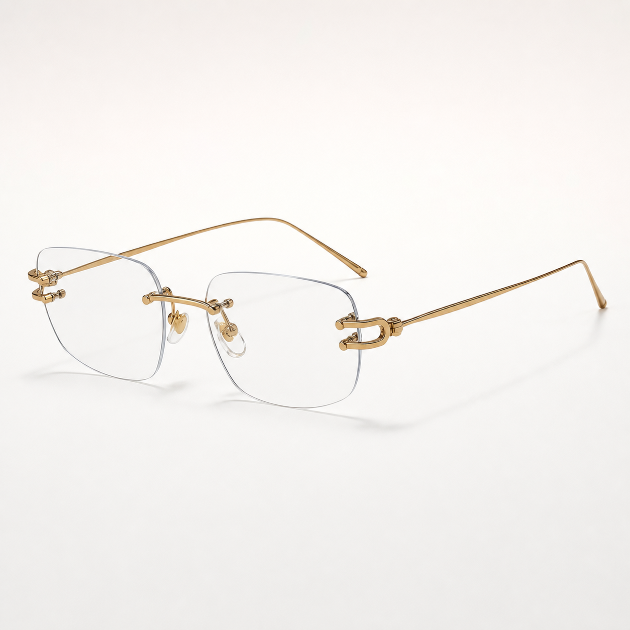 Gold semi-titanium rectangular rimless glasses, 45-degree product view