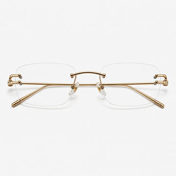 Gold semi-titanium rectangular rimless glasses, front product view