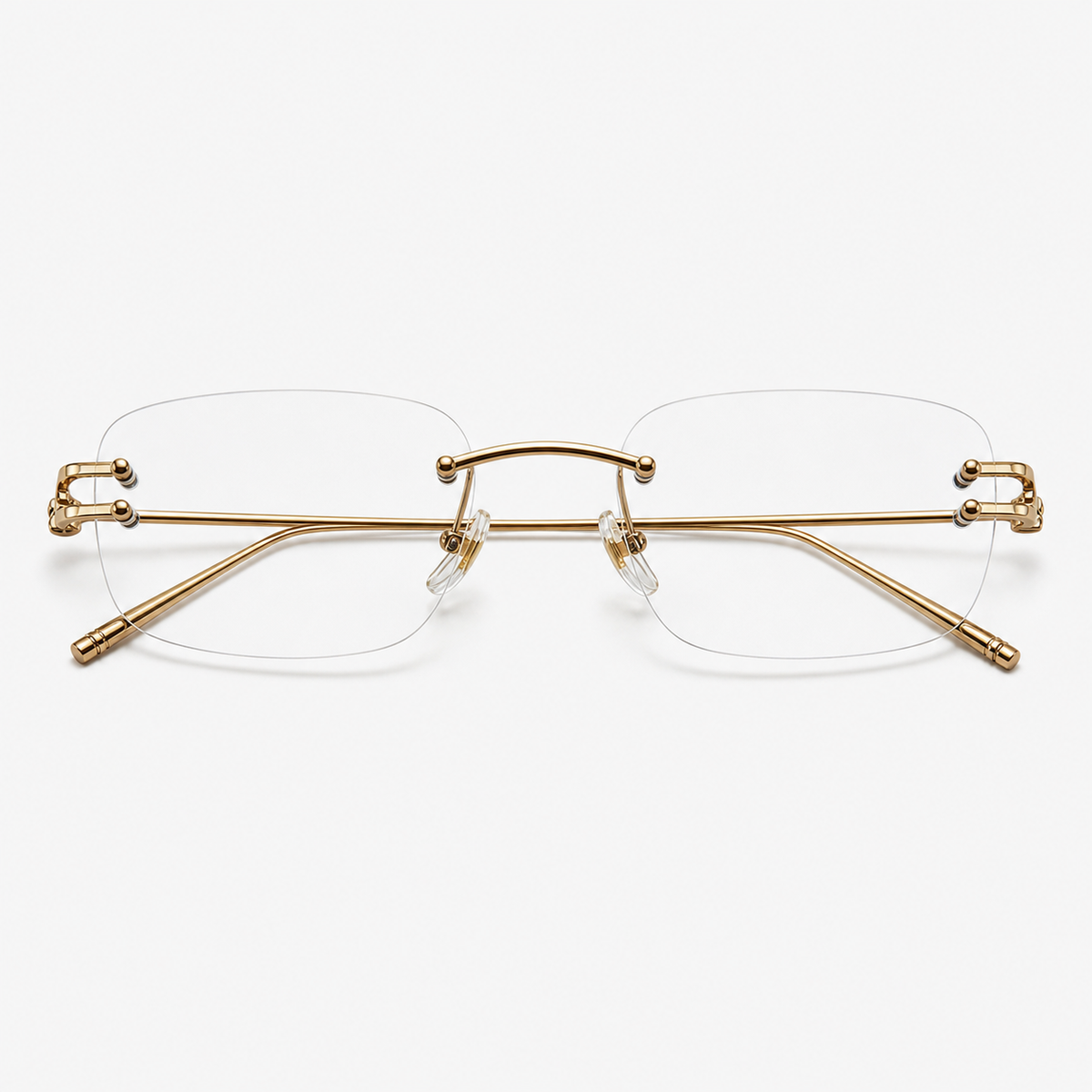 Gold semi-titanium rectangular rimless glasses, front product view