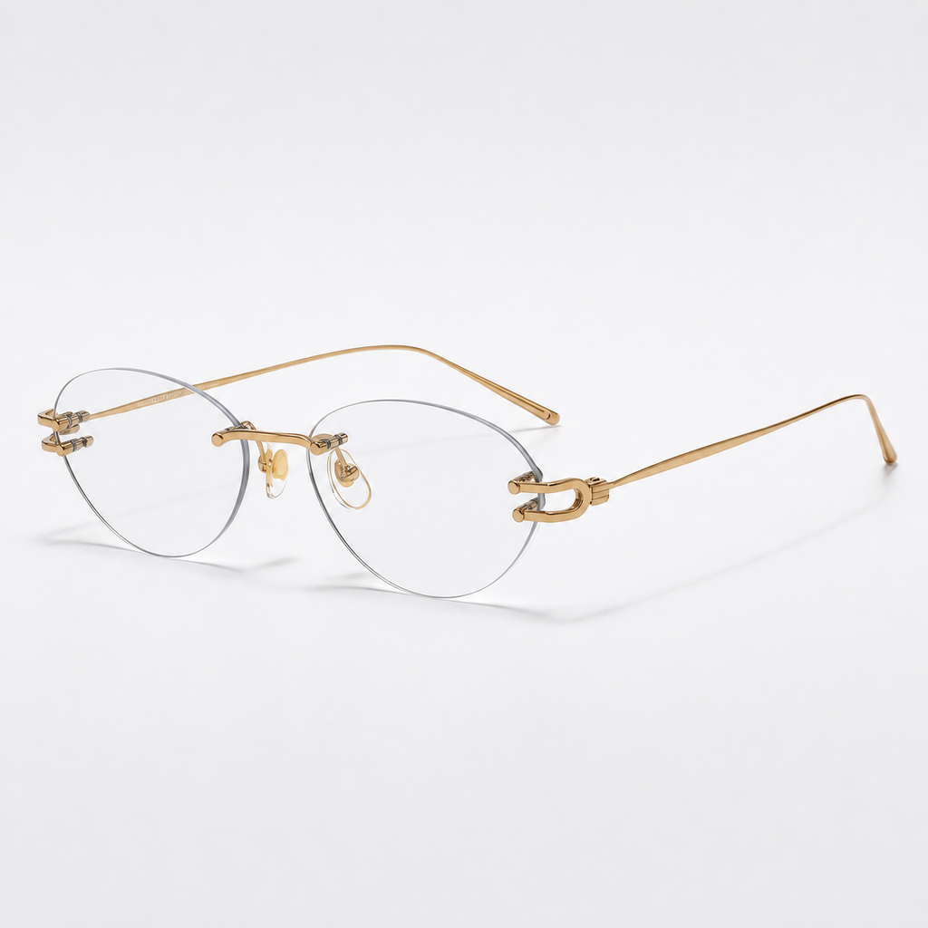 Gold semi-titanium rounded rimless glasses, 45-degree product view