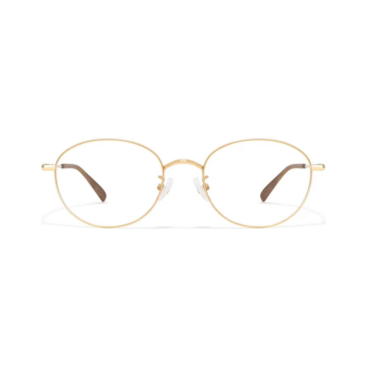 Gold small-fit alloy oval full-rim glasses, front product view