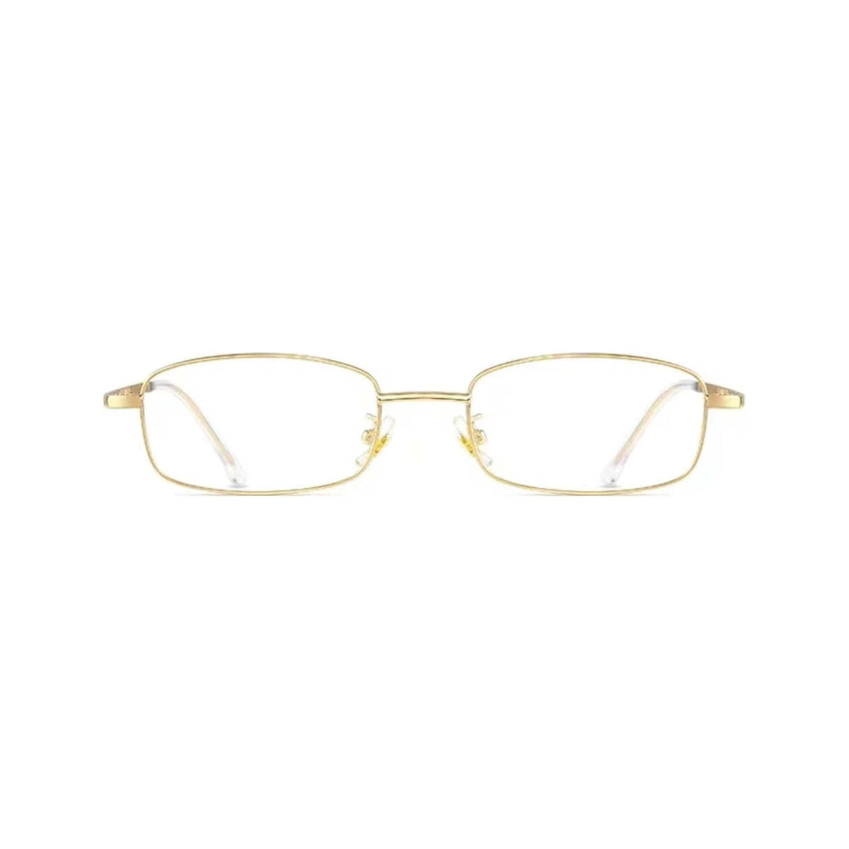 Gold small-fit alloy rectangular full-rim glasses, front product view