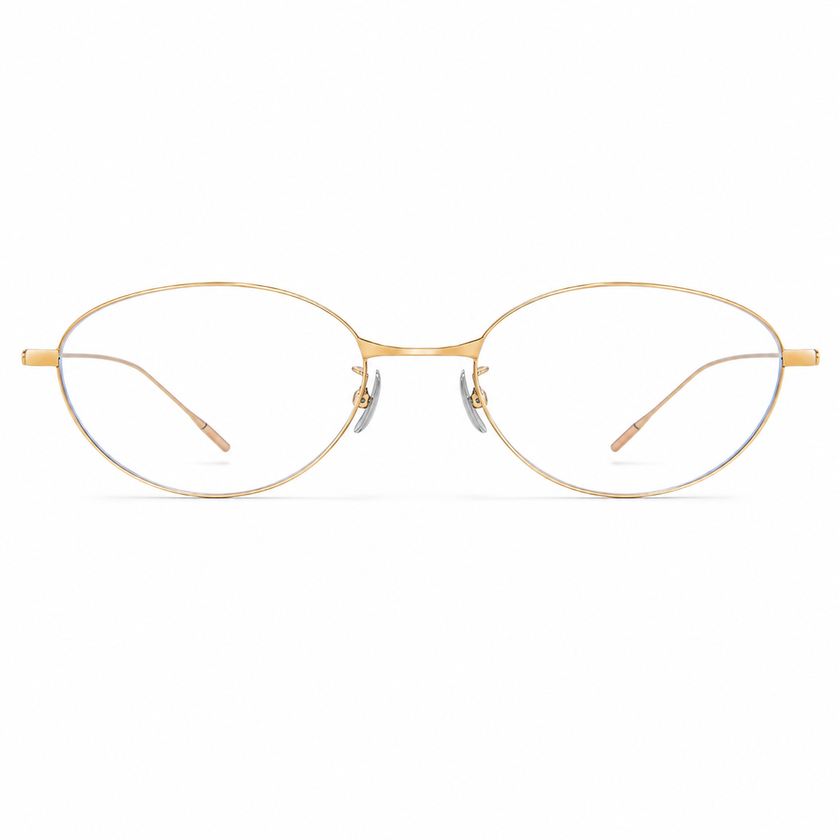 Gold titanium old-money small-fit soft-oval full-rim glasses, front product view