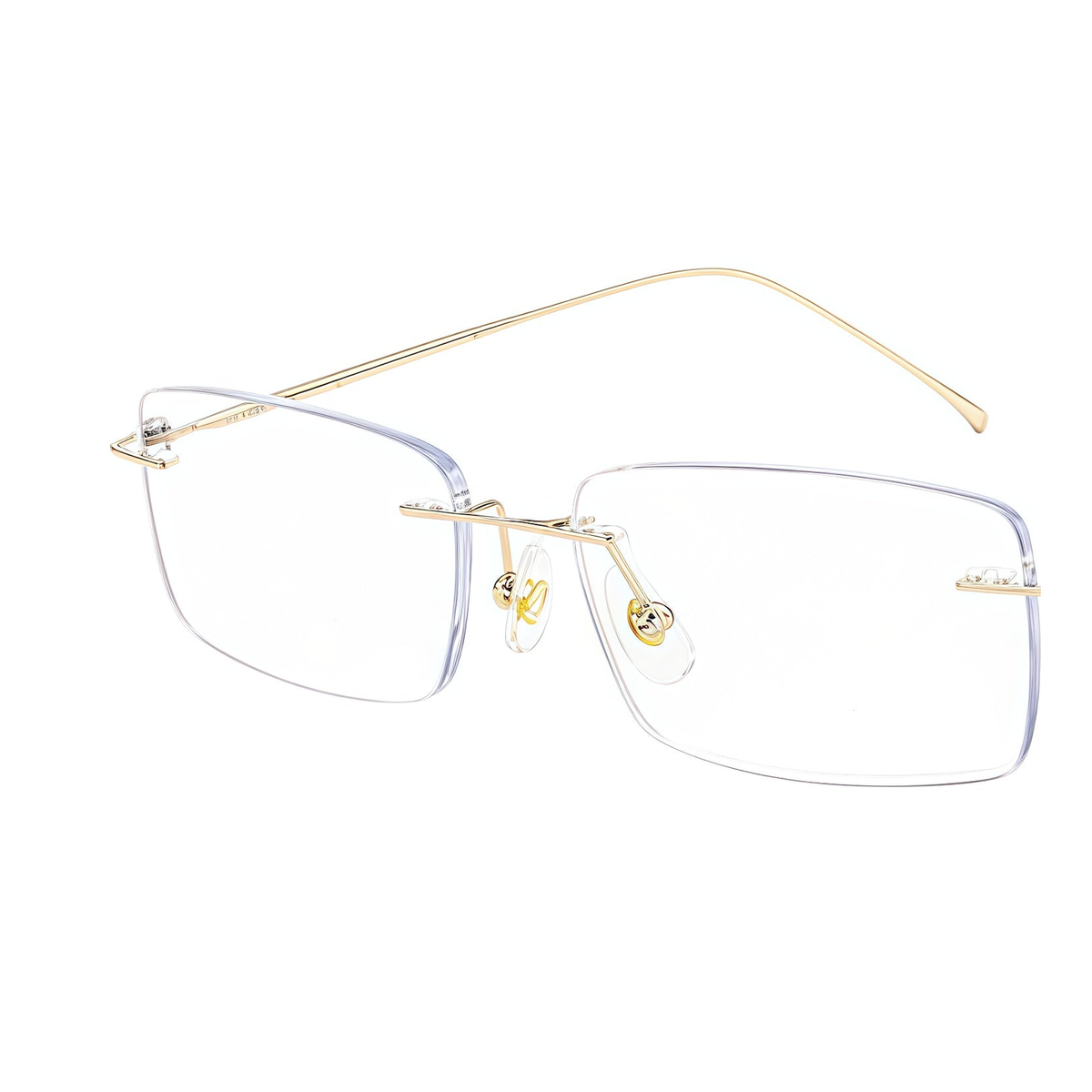 Gold titanium rimless glasses, 45-degree product view