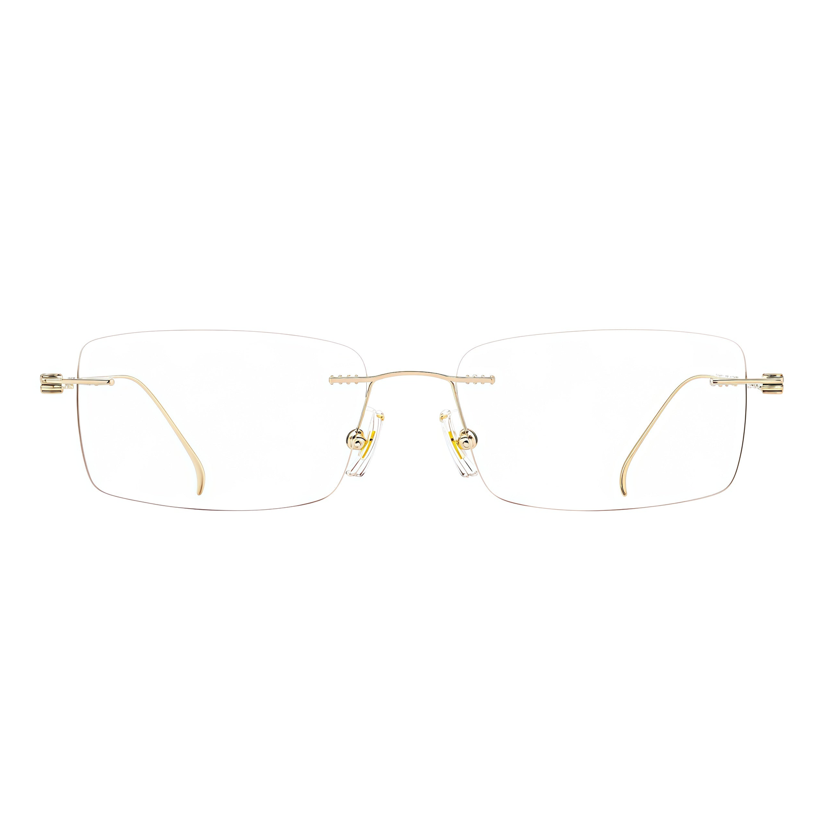 Gold titanium rimless glasses, front product view