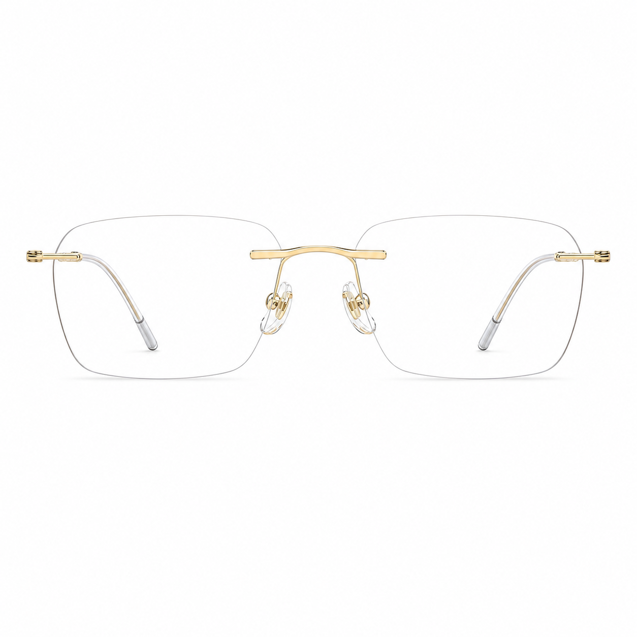 Gold titanium softly squared rimless glasses, front product view