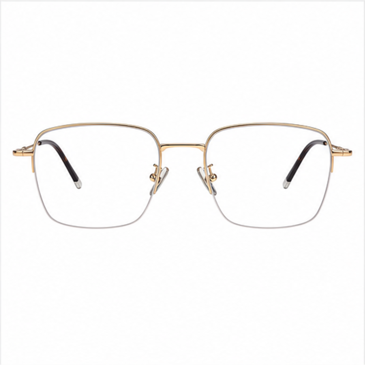 Gold unisex business titanium semi-rimless glasses, front product view