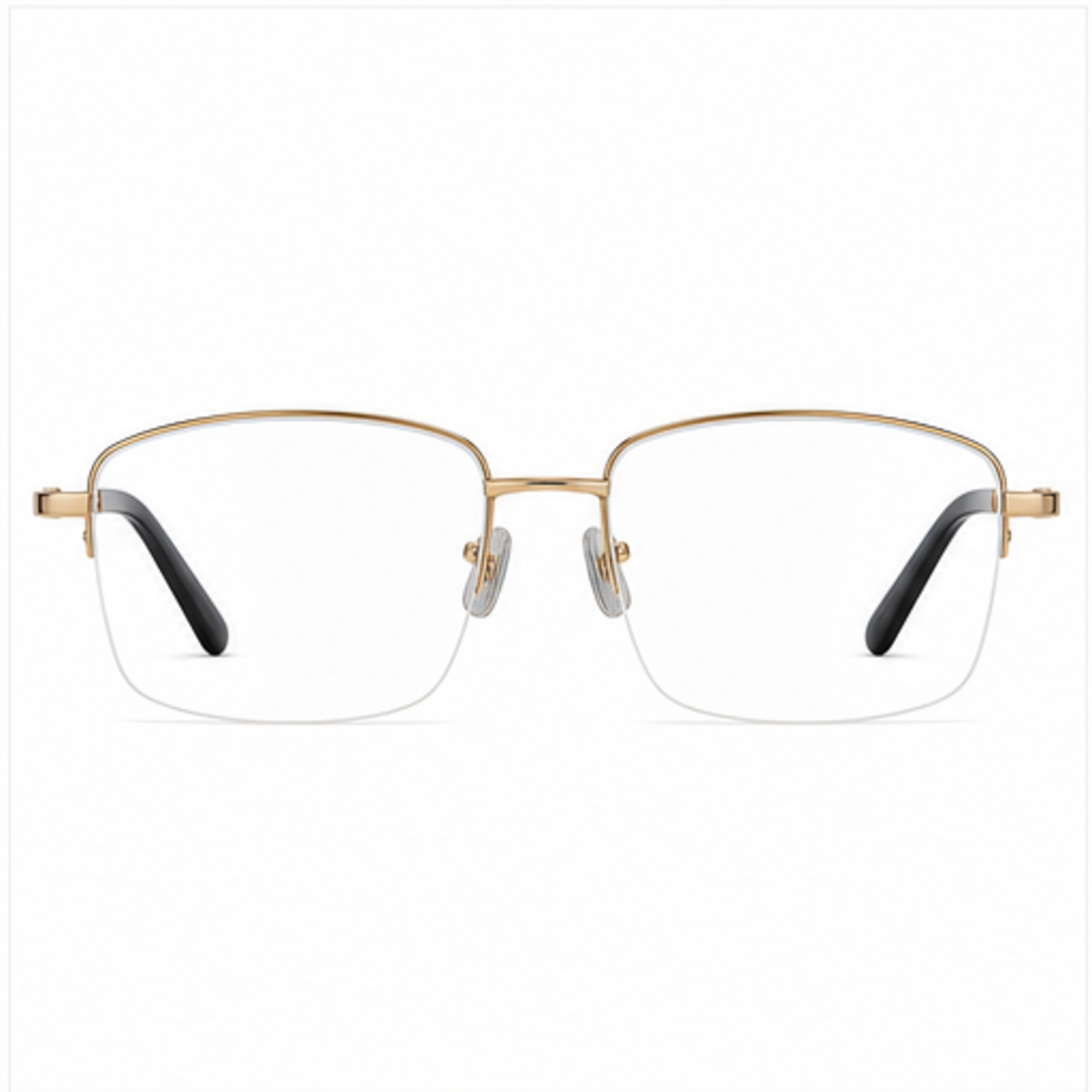Gold unisex professional pure-titanium semi-rimless glasses, front product view