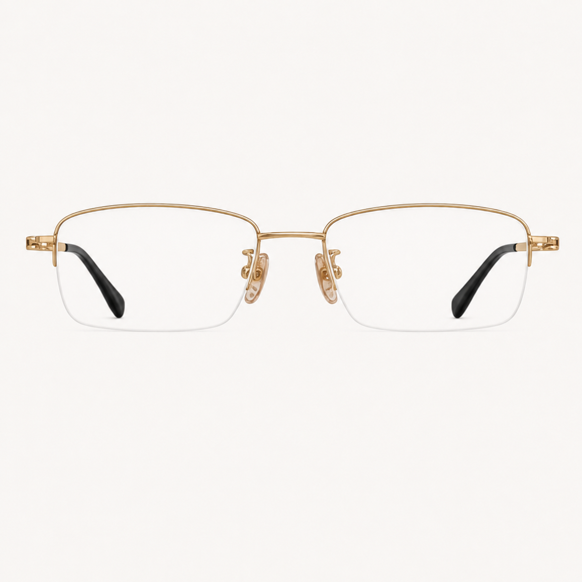 Gold unisex professional pure titanium semi-rimless glasses, front product view