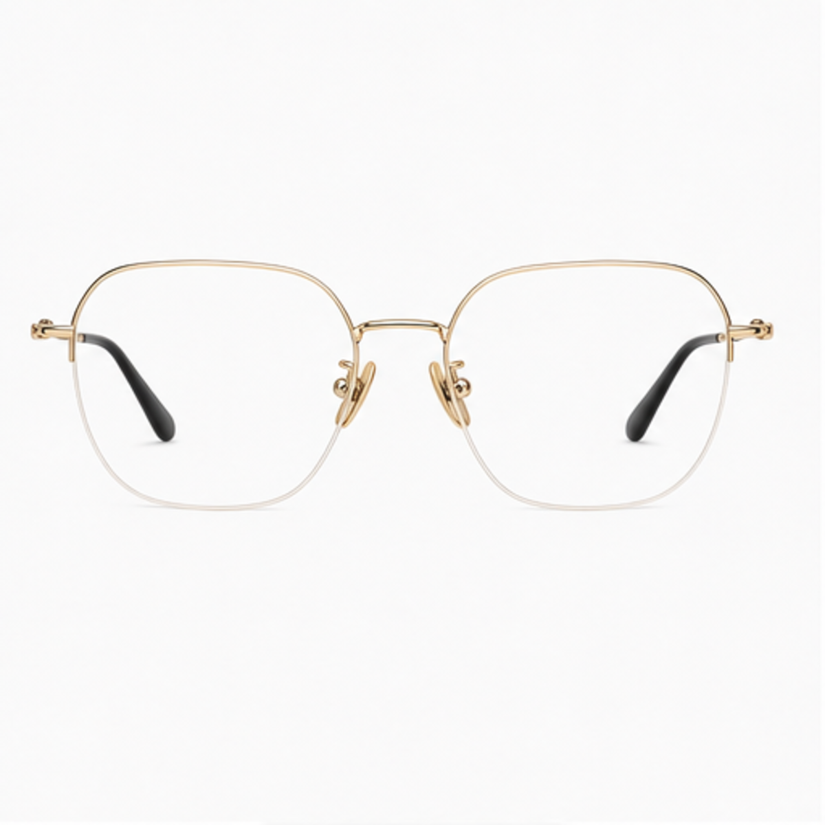 Gold women's modern pure titanium semi-rimless glasses, front product view