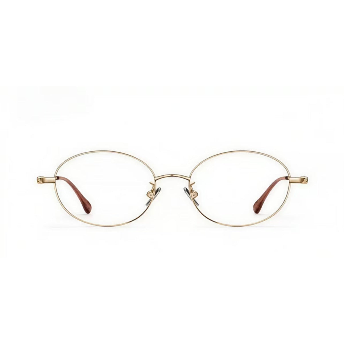 Gold semi-titanium oval full-rim glasses, front product view