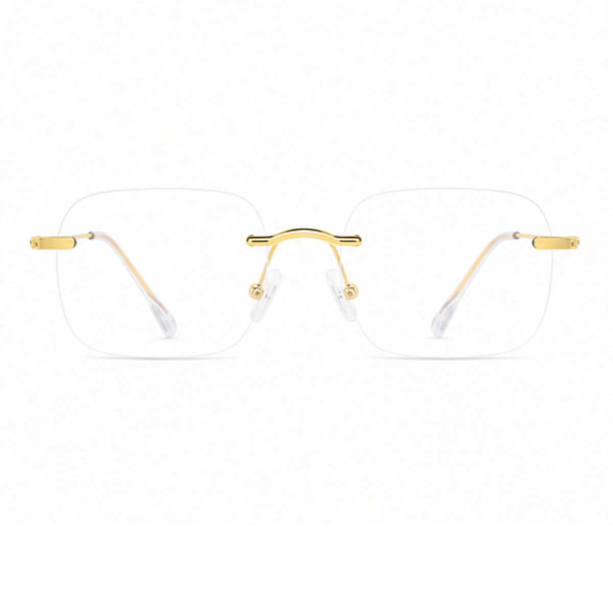 Gold women's small-fit alloy rimless glasses, front product view