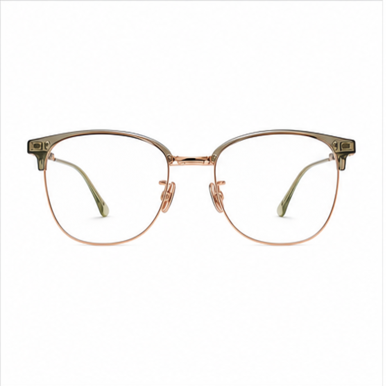 Green/Gold unisex vintage TR-and-titanium semi-rimless glasses, front product view