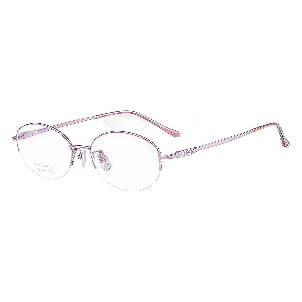 Grey and purple pure-titanium semi-rimless glasses, 45-degree product view