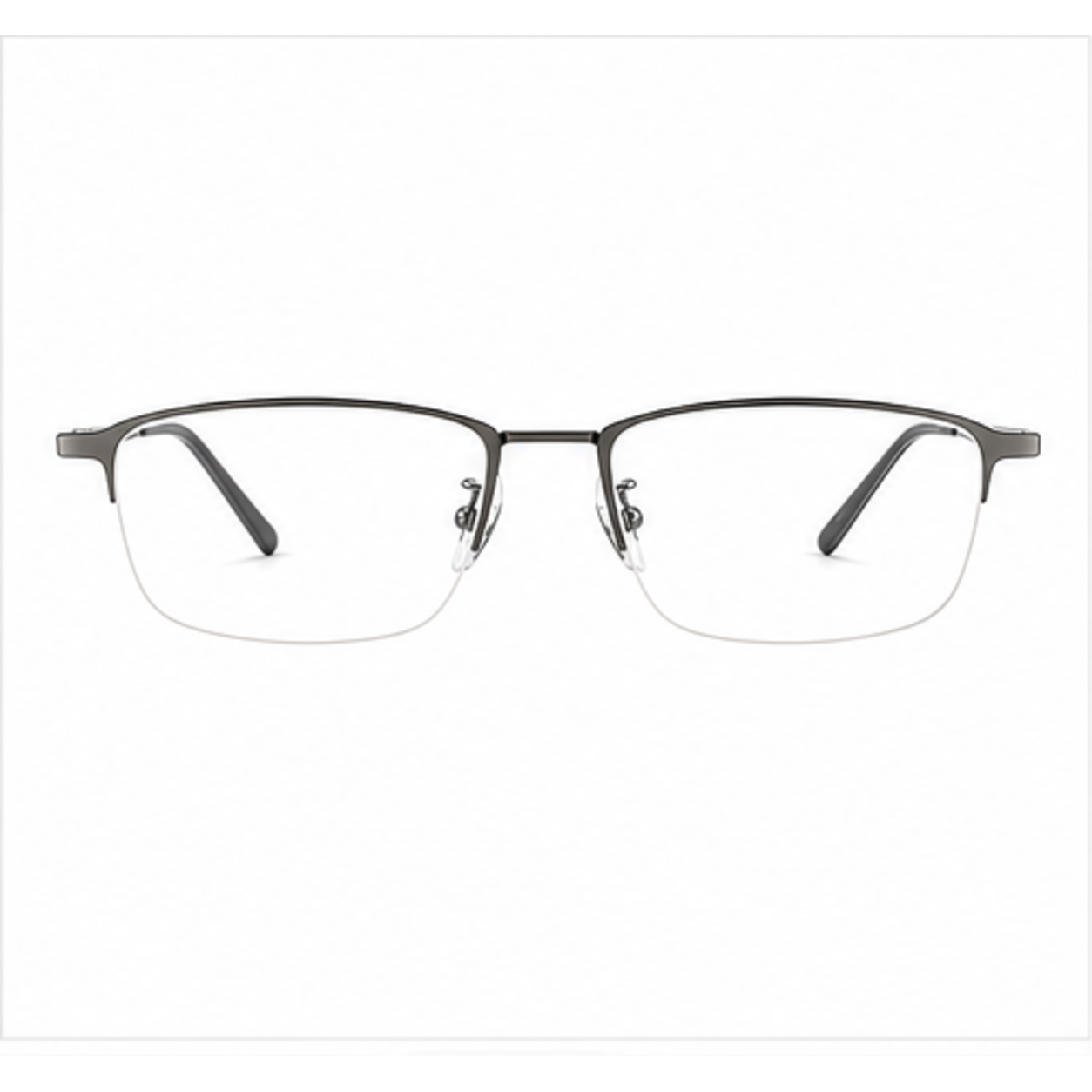 Gunmetal men's semi-titanium semi-rimless glasses, front product view