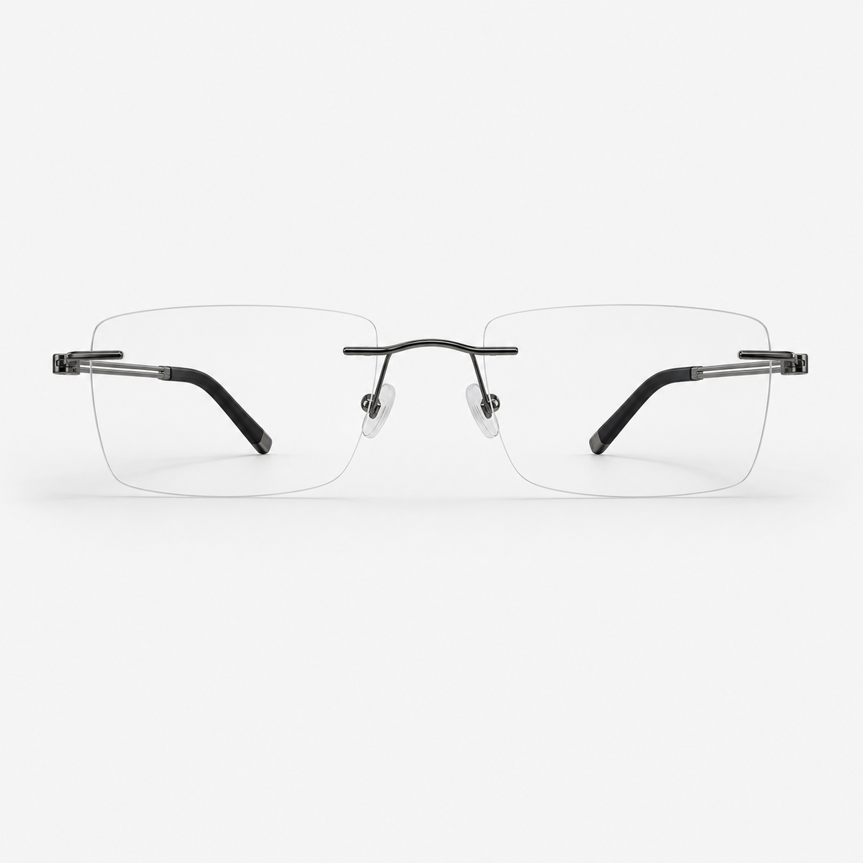 Gunmetal pure titanium rectangular rimless glasses, front product view