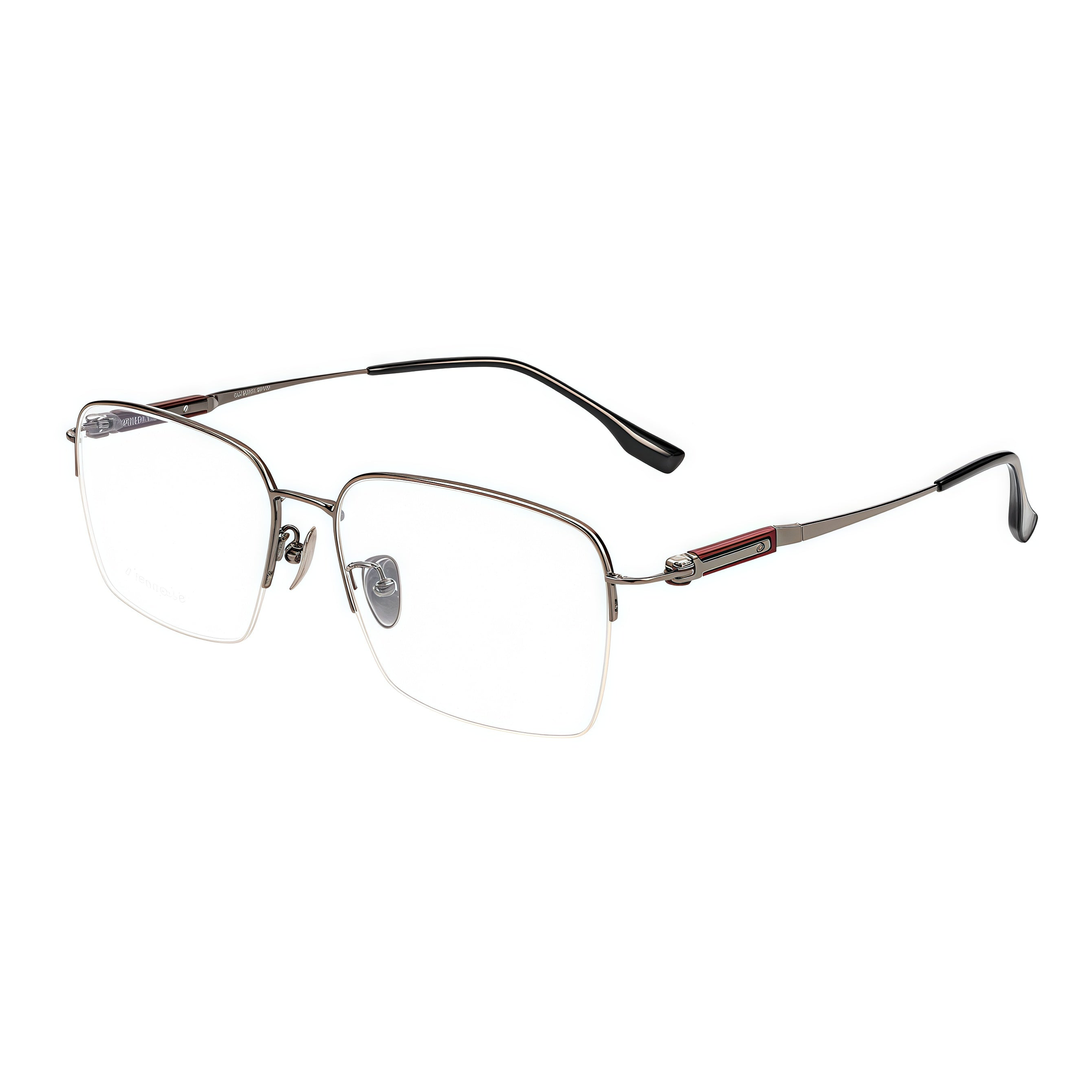 Gunmetal pure titanium semi-rimless glasses, 45-degree product view