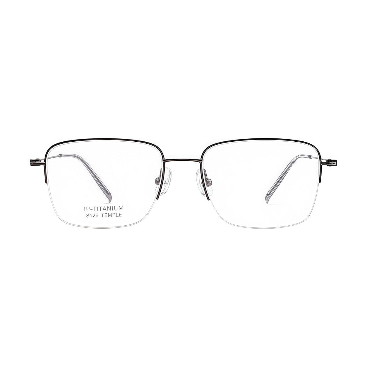 Gunmetal pure titanium semi-rimless eyeglass frame, front product view