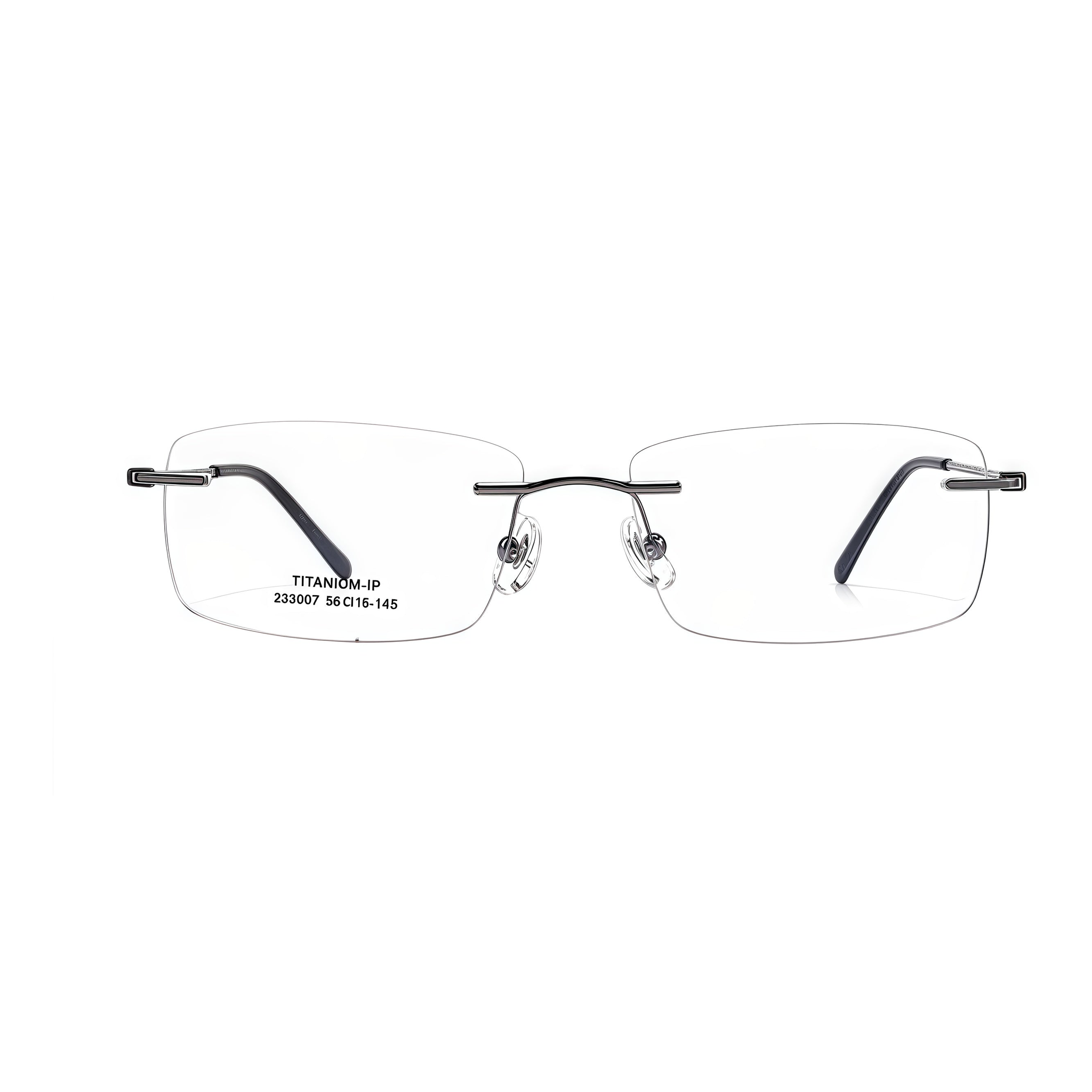 Gunmetal semi-titanium rimless glasses, front product view
