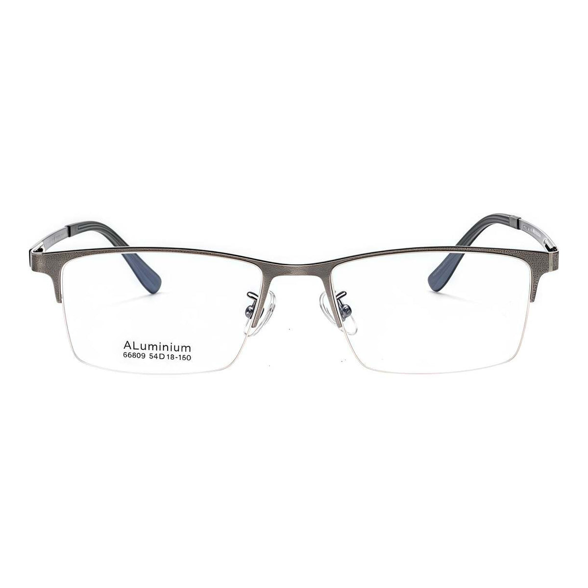 Gunmetal Silver rectangular semi-rimless glasses, front product view