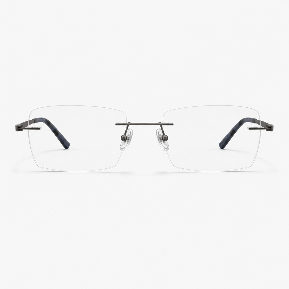 Gunmetal titanium and acetate rectangular rimless glasses, front product view