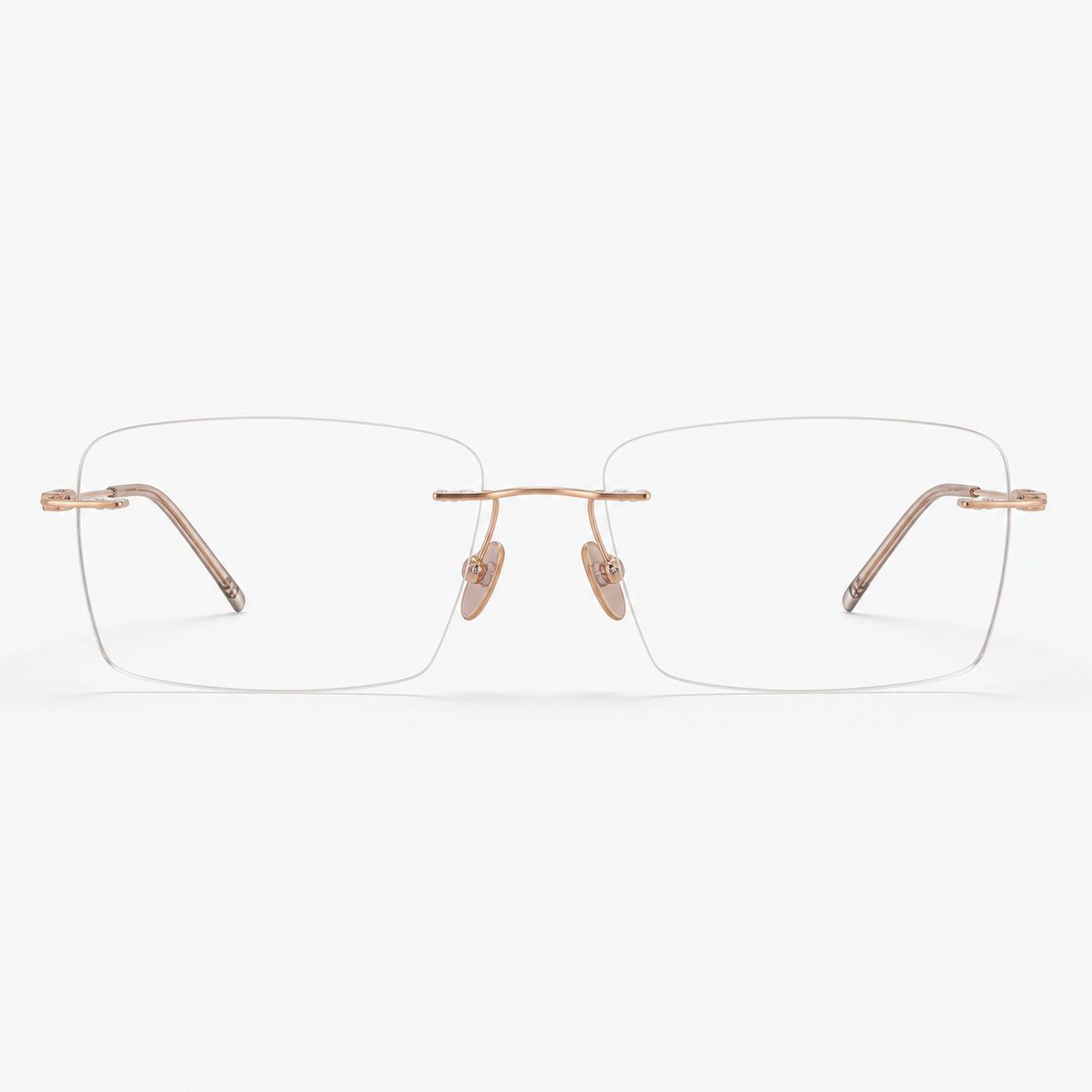 Rose Gold pure titanium rimless shallow rectangular eyeglasses, straight-on product view