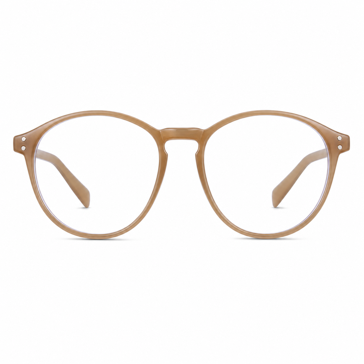 Latte Beige women's polycarbonate round-panto full-rim glasses, front product view